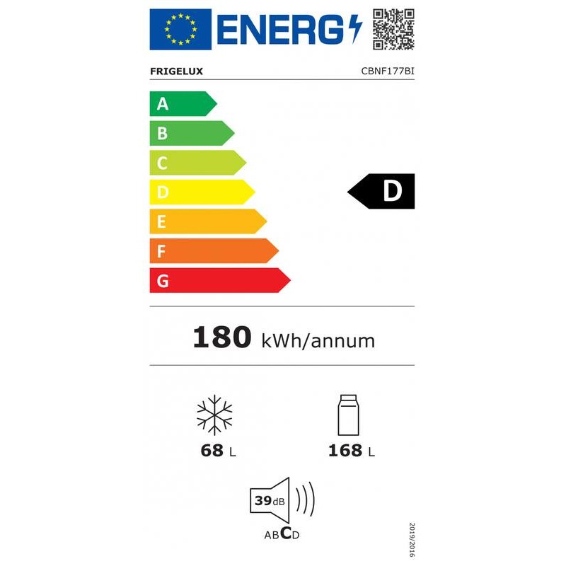 Réfrigérateur Combiné Blanc Intégrable CBNF177BI FrigeluX - 236 L