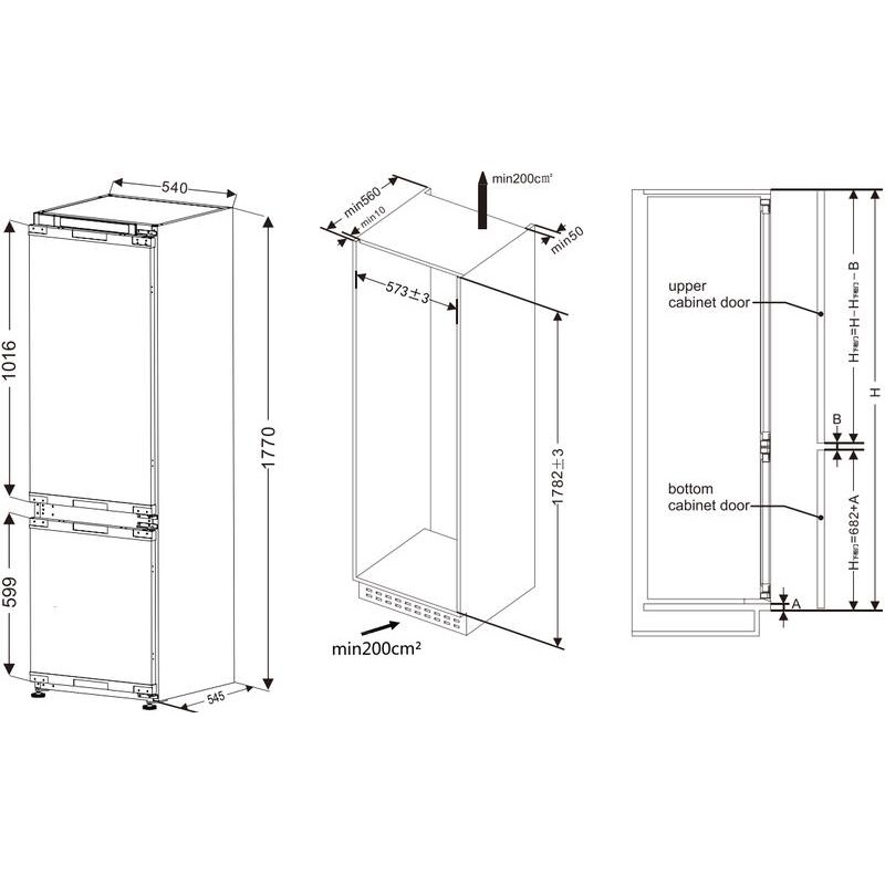 CBNF177BI FrigeluX White Built-in Combinated Refrigerator - 236 L