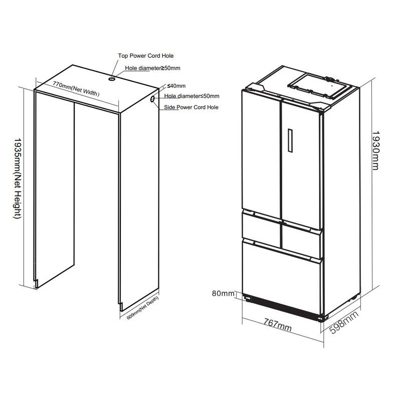 Réfrigérateur-Congélateur French Door Noir FRD190XBI 413L  - FrigeluX