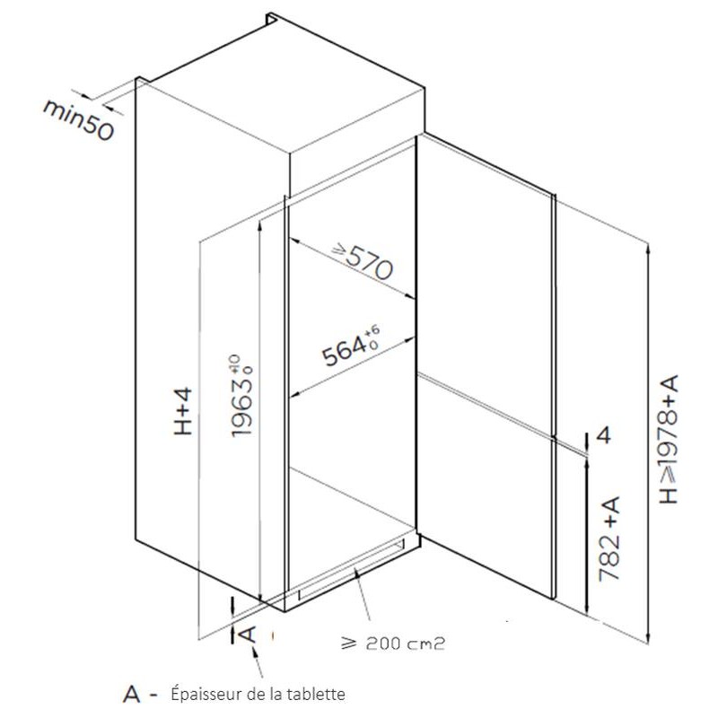 White CBNF190BI 300L FrigeluX Built-in Combinated Refrigerator