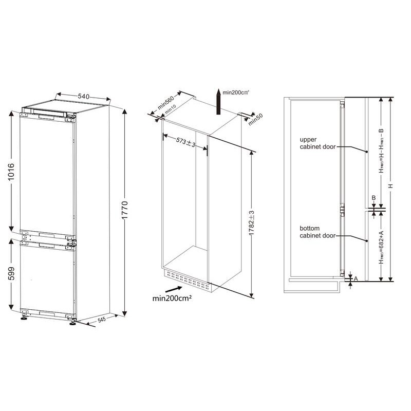 CBNF177BI FrigeluX White Built-in Combinated Refrigerator - 236 L